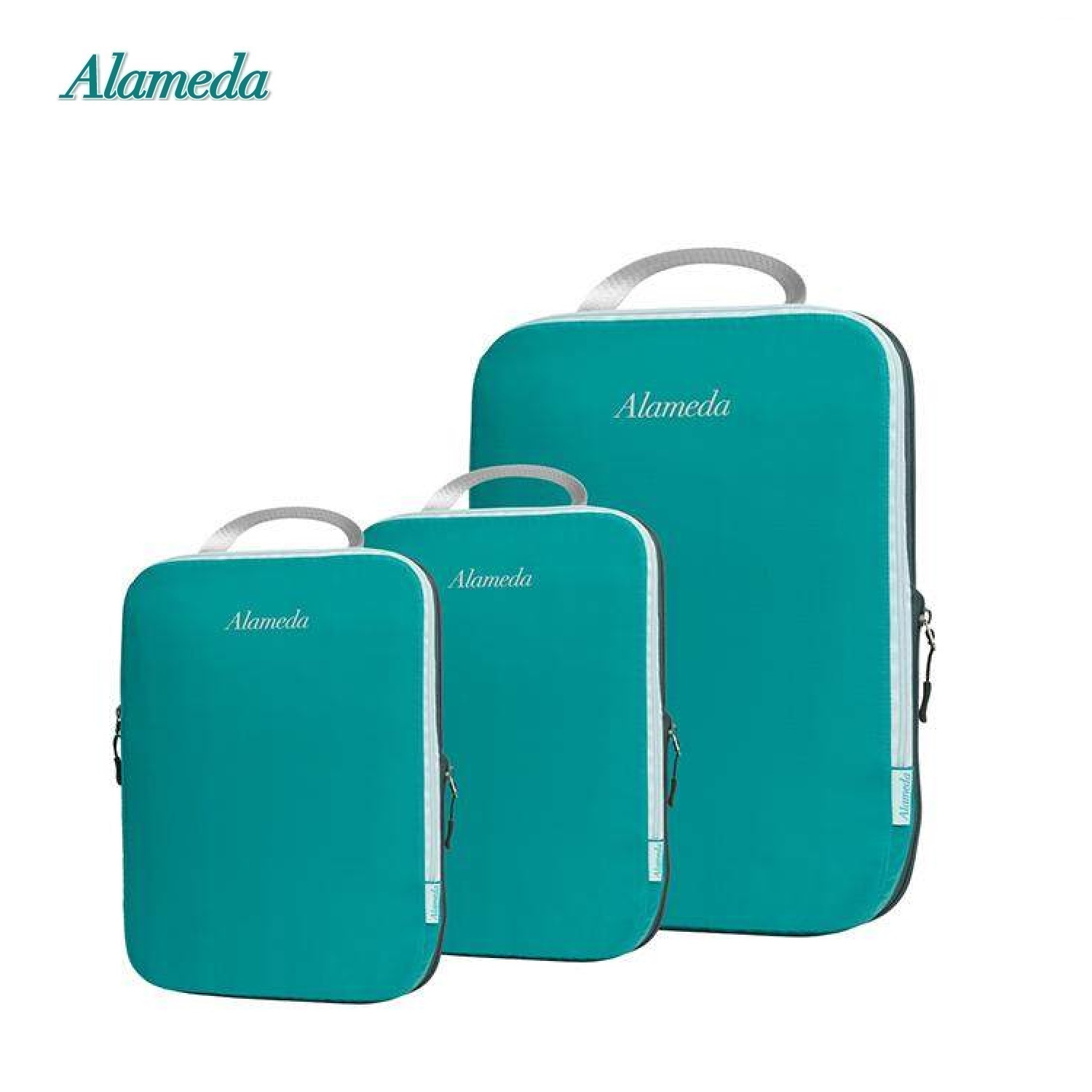 Compression Packing Cube Set for Hand Luggage 3 Pieces Set Travel Compression Bags Travel Organizer with Laundry Bagfor Luggage and Backpack（Green）